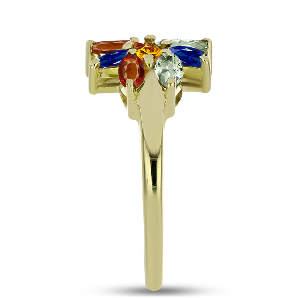 Goldplattierter Silberring mit regenbogenfarbenem Rosebery Saphir