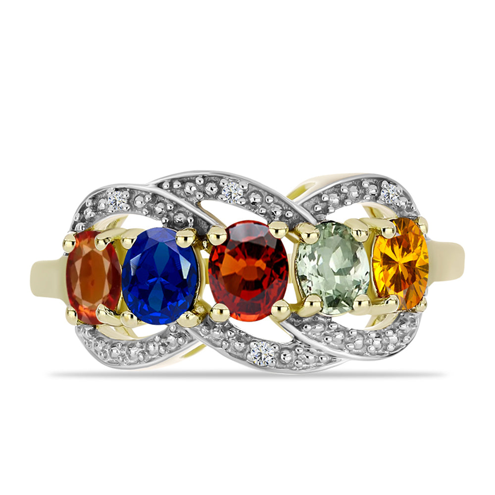 Goldplattierter Silberring mit regenbogenfarbenem Rosebery Saphir und weißem Topas 1