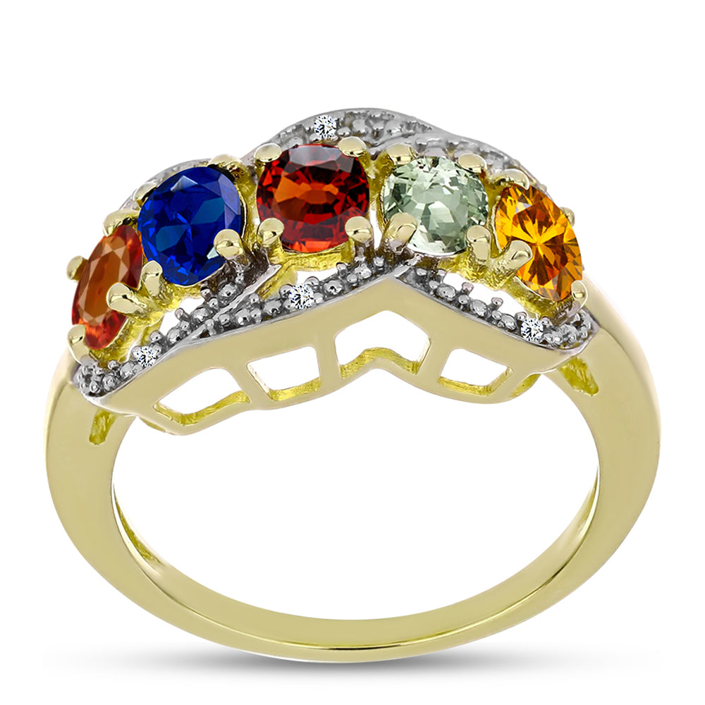 Goldplattierter Silberring mit regenbogenfarbenem Rosebery Saphir und weißem Topas 3