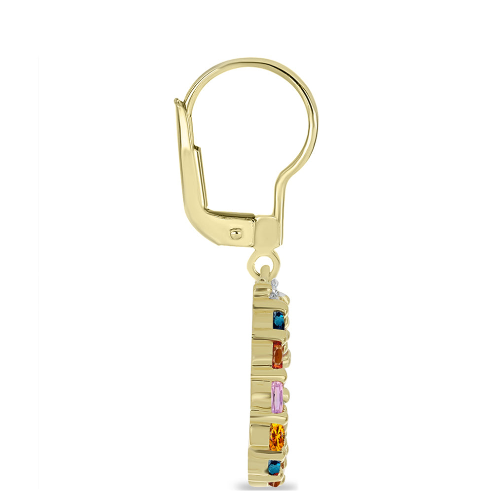 Goldplattierte Silberohrringe mit regenbogenfarbenem Rosebery Saphir und weißem Topas 2
