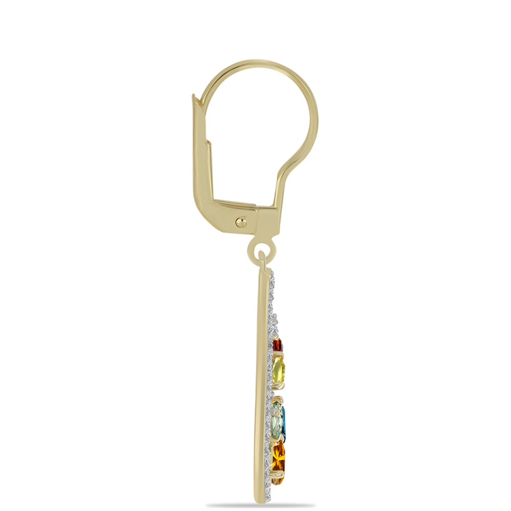 Goldplattierte Silberohrringe mit regenbogenfarbenem Rosebery Saphir und weißem Topas
