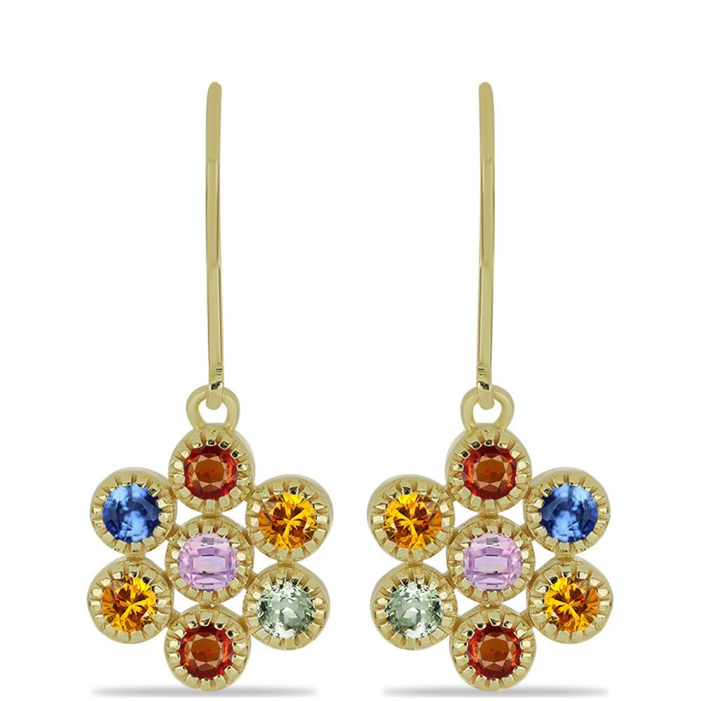 Goldplattierte Silberohrringe mit regenbogenfarbenem Rosebery Saphir