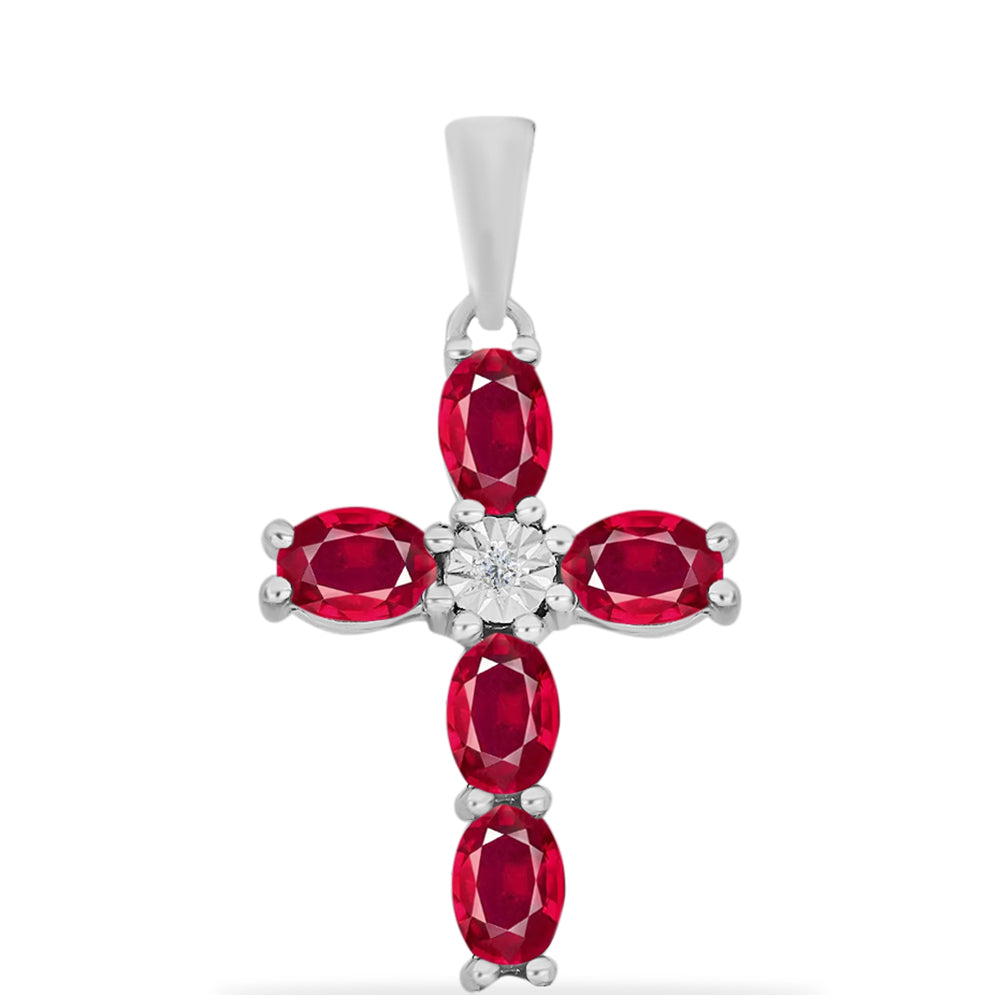 Silberanhänger mit Rubin aus Madagaskar und weißem Diamant
