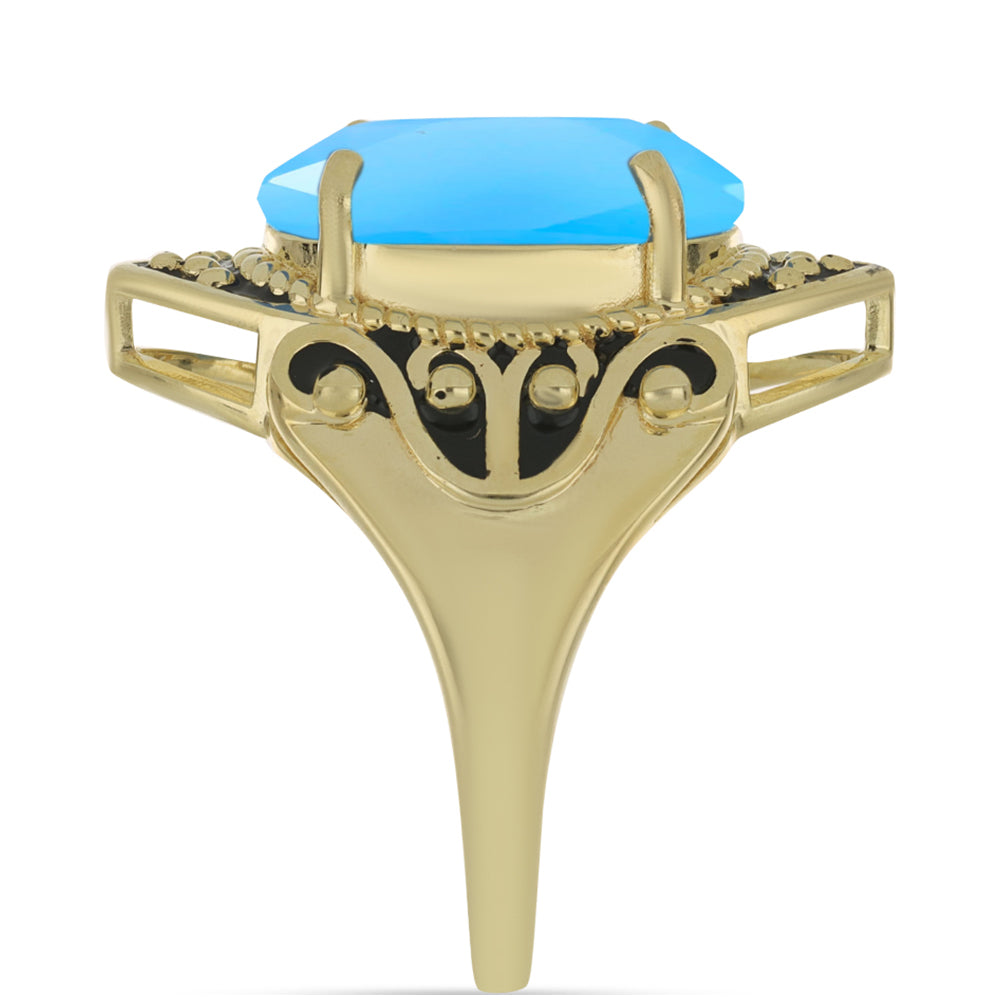 Goldplattierter Silberring mit Aqua-Chalcedon