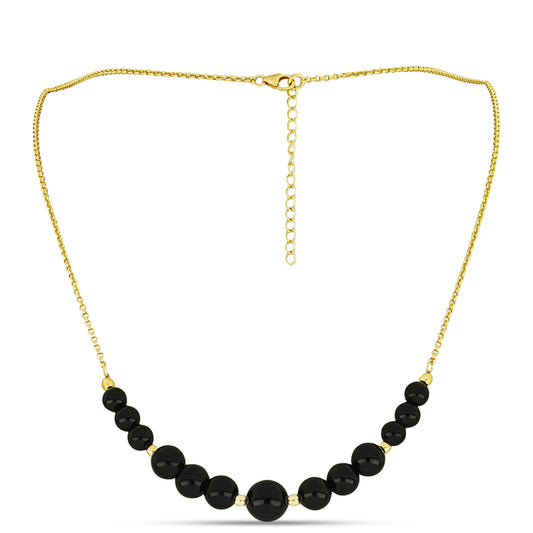 Goldplattierte Silberhalskette mit schwarzem Onyx aus Suwar