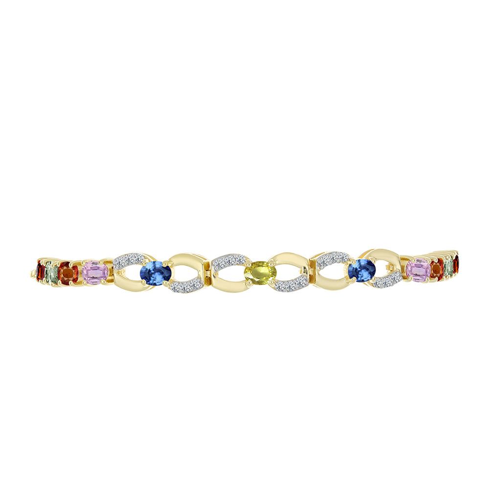 Goldplattiertes Silberarmband mit regenbogenfarbenem Rosebery Saphir und weißem Topas