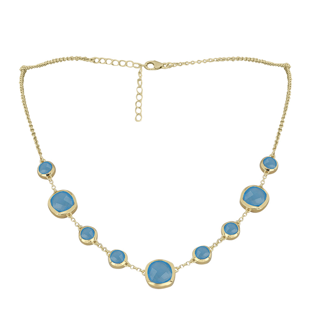 Goldplattierte Silberhalskette mit Aqua-Chalcedon