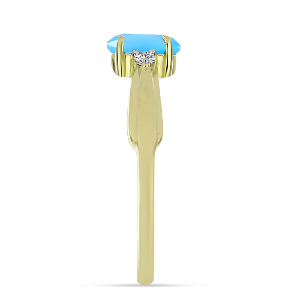 Goldplattierter Silberring mit Aqua-Chalcedon und weißem Topas