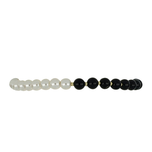 Goldplattiertes Silberarmband mit schwarzem Onyx aus Suwar und weißer Süßwasserperle