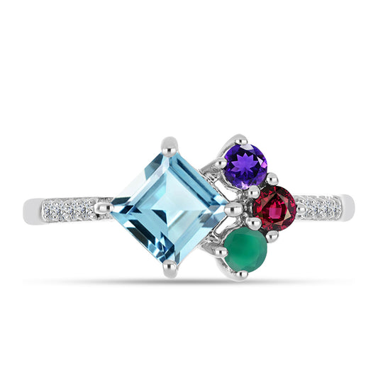 Silberring mit marokkanischem Amethyst und grünem Achat