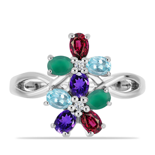 Silberring mit marokkanischem Amethyst und grünem Achat