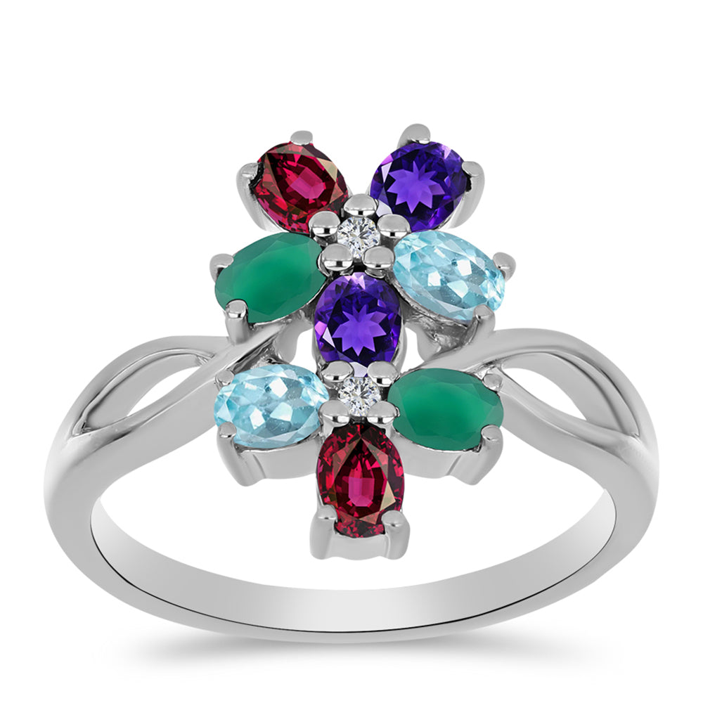 Silberring mit marokkanischem Amethyst und grünem Achat