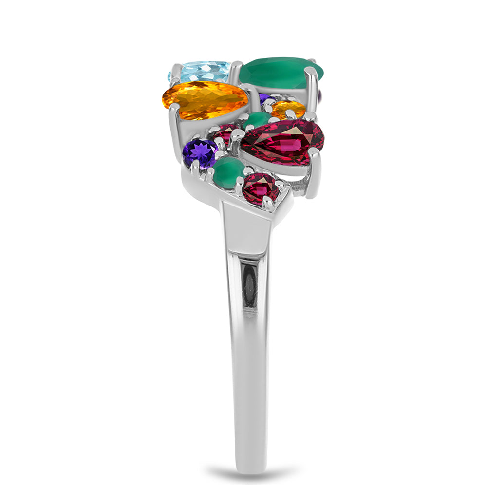 Silberring mit marokkanischem Amethyst und grünem Achat