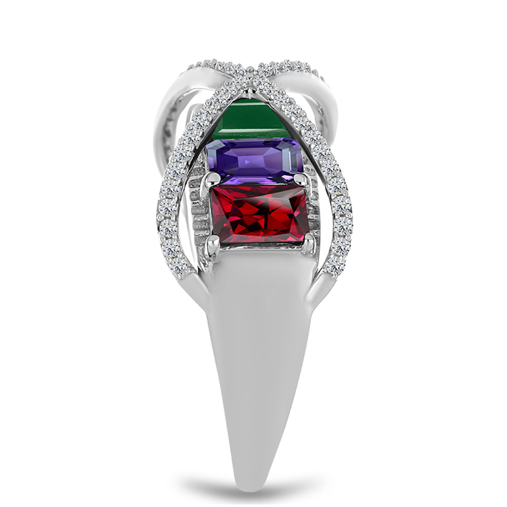 Silberring mit marokkanischem Amethyst und grünem Achat