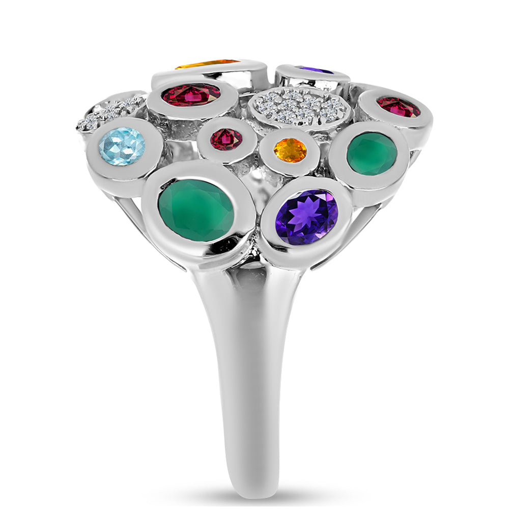 Silberring mit marokkanischem Amethyst und grünem Achat