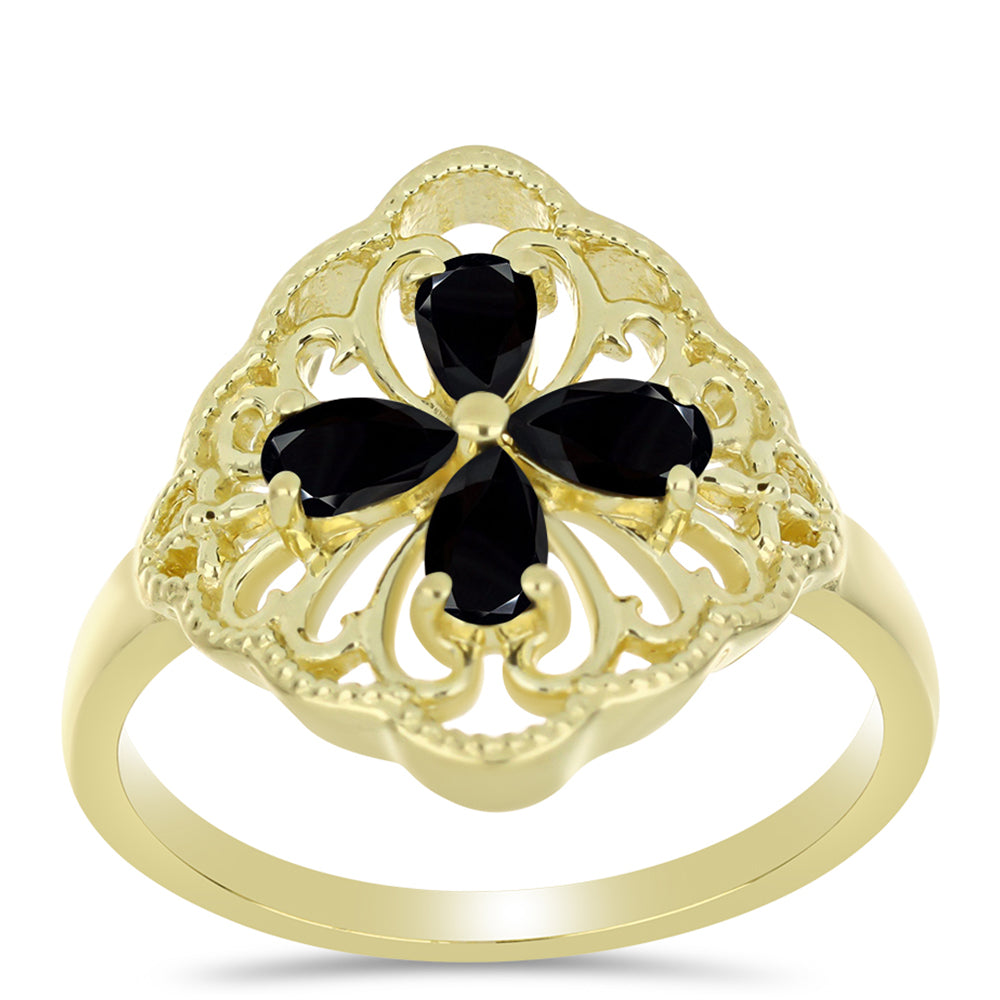 Goldplattierter Silberring mit schwarzem Spinell 3