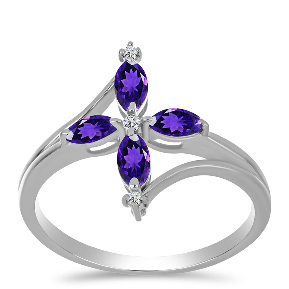 Silberring mit marokkanischem Amethyst und weißem Topas