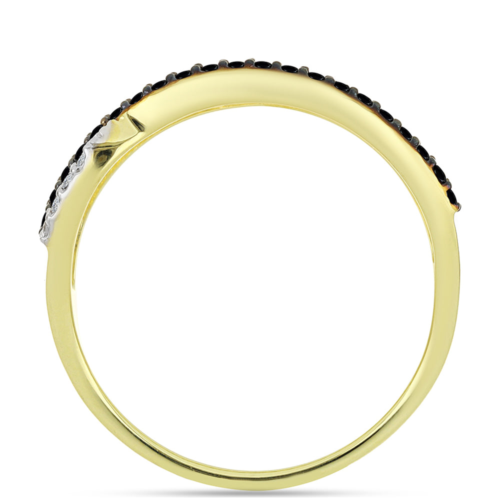 Goldplattierter Silberring mit schwarzem Spinell und weißem Topas