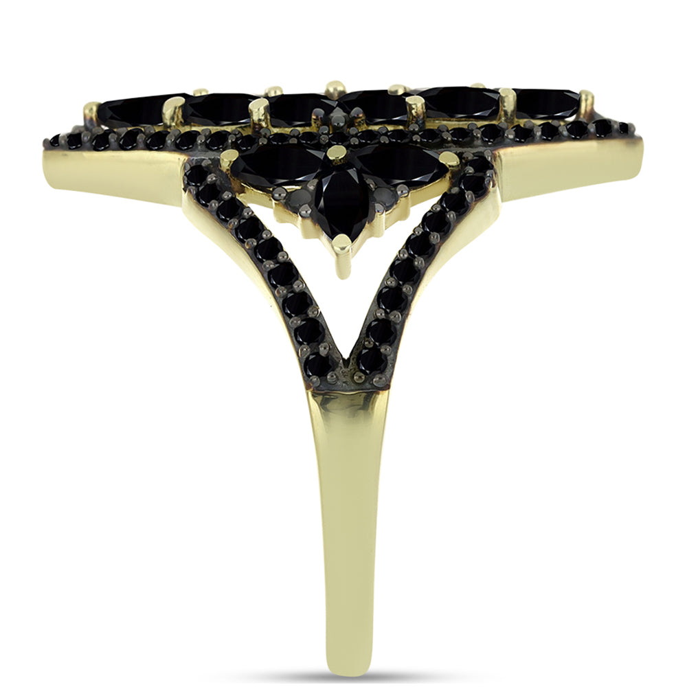 Goldplattierter Silberring mit schwarzem Spinell