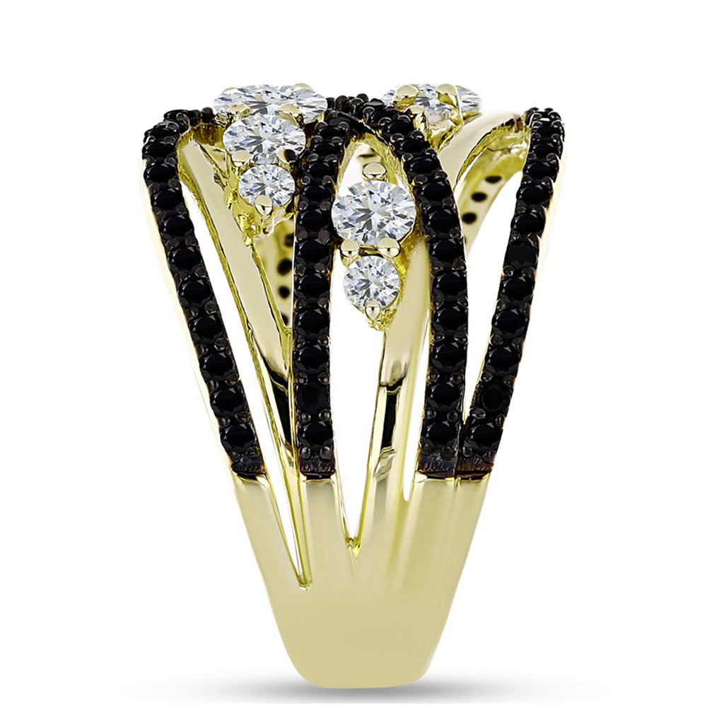 Goldplattierter Silberring mit schwarzem Spinell und weißem Topas