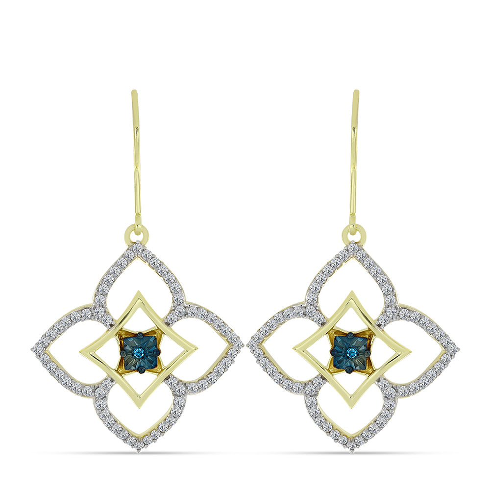 Goldplattierte Silberohrringe mit blauem Diamant und weißem Topas