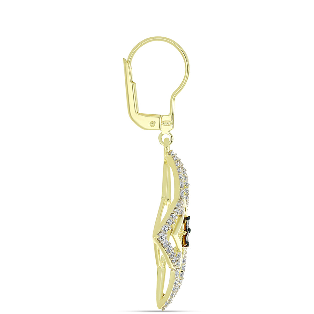 Goldplattierte Silberohrringe mit blauem Diamant und weißem Topas