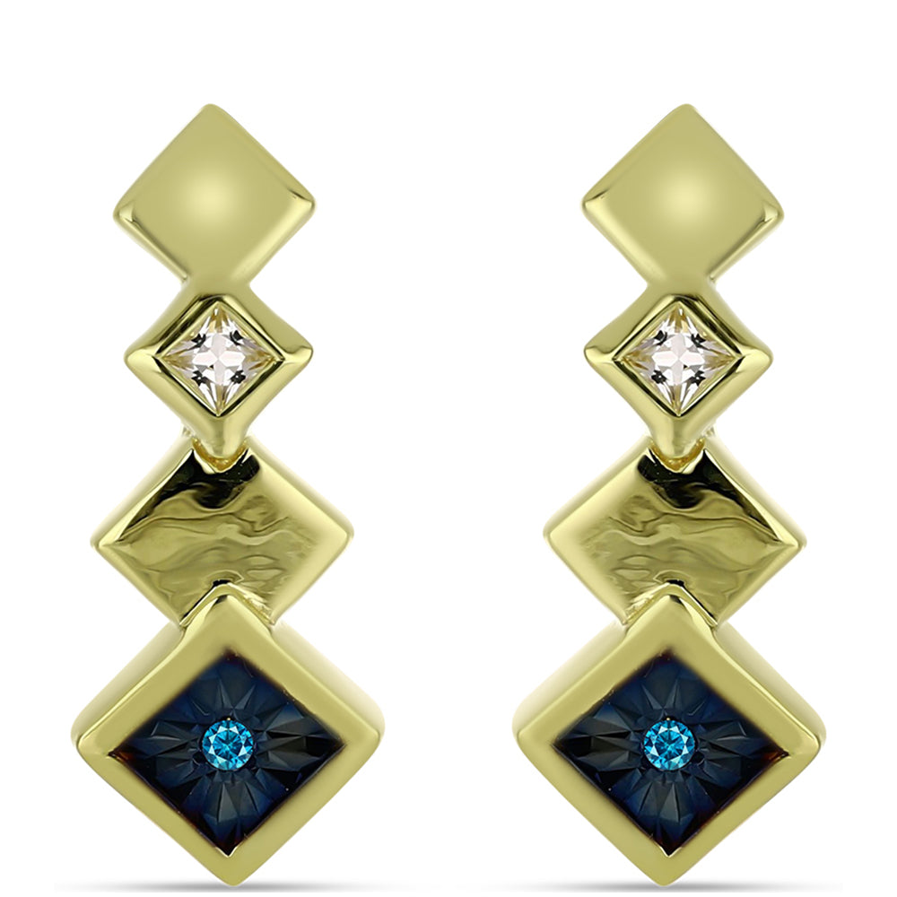 Goldplattierte Silberohrringe mit blauem Diamant und weißem Topas 1
