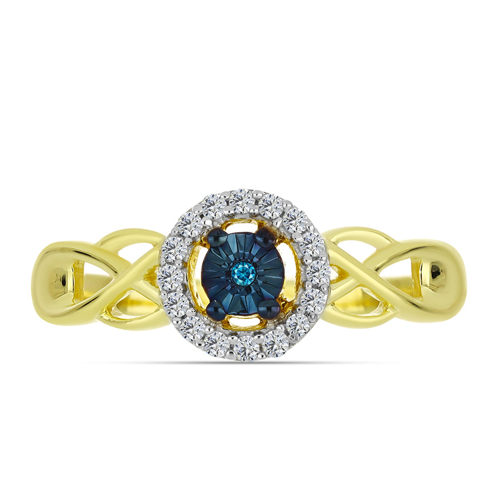 Goldplattierter Silberring mit blauem Diamant und weißem Topas