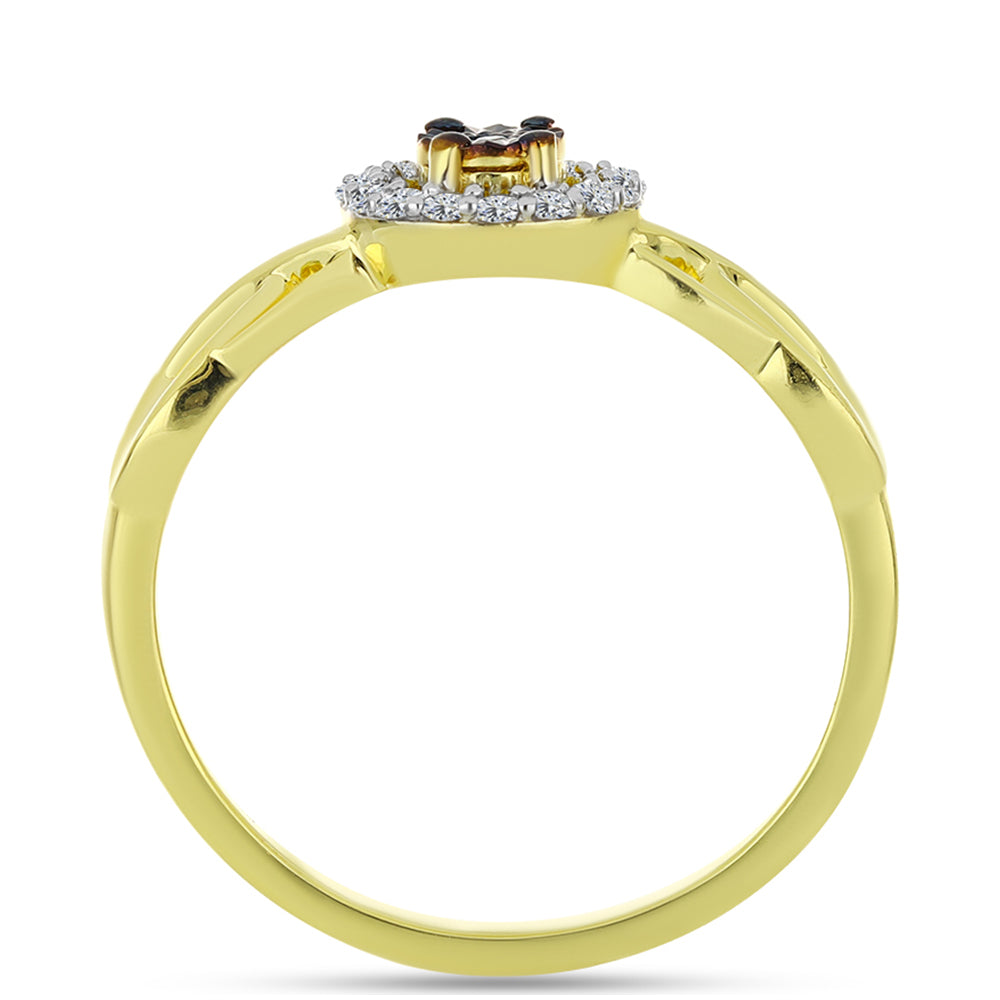 Goldplattierter Silberring mit blauem Diamant und weißem Topas