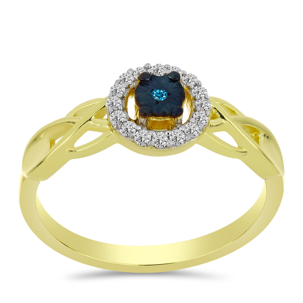 Goldplattierter Silberring mit blauem Diamant und weißem Topas