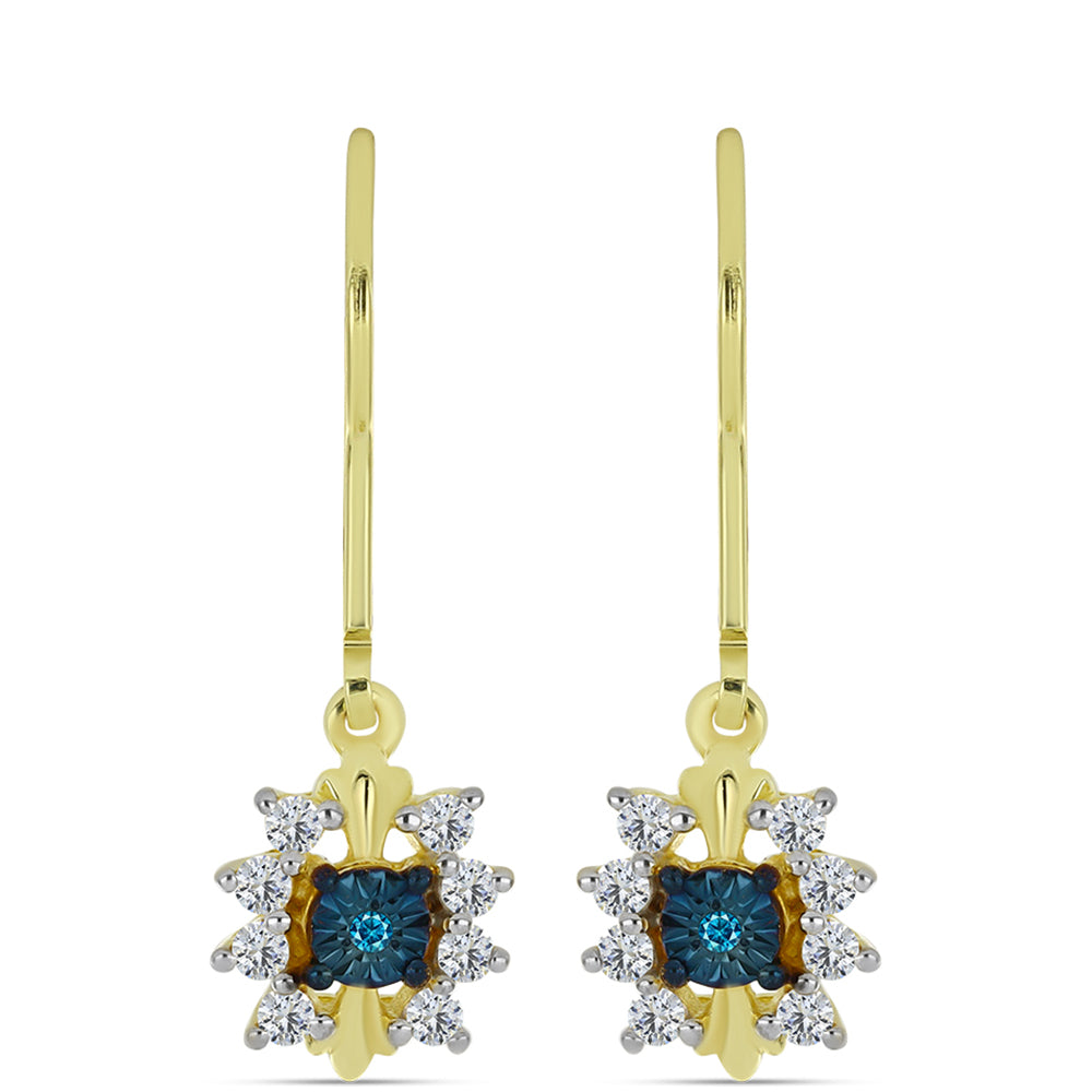 Goldplattierte Silberohrringe mit blauem Diamant und weißem Topas