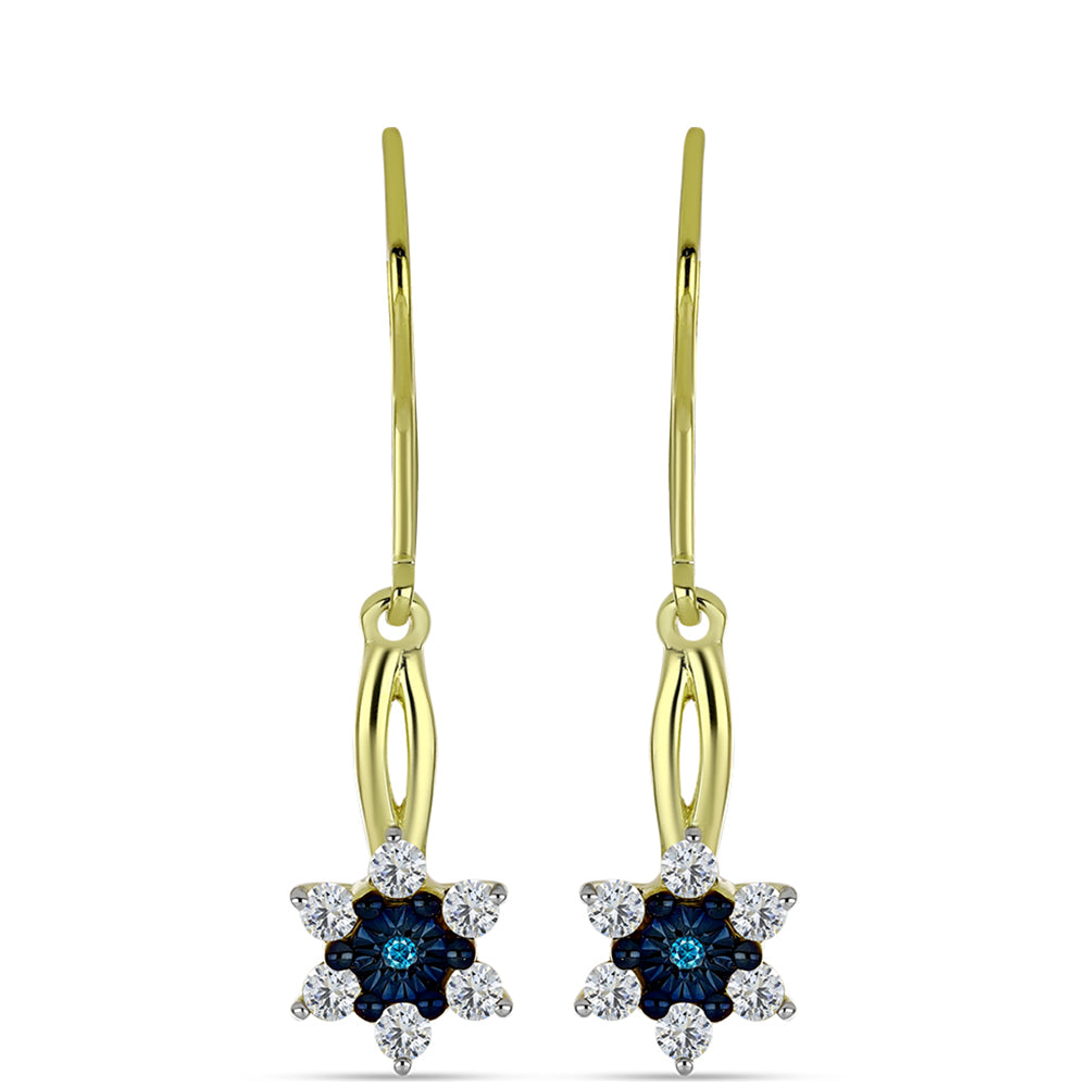 Goldplattierte Silberohrringe mit blauem Diamant und weißem Topas