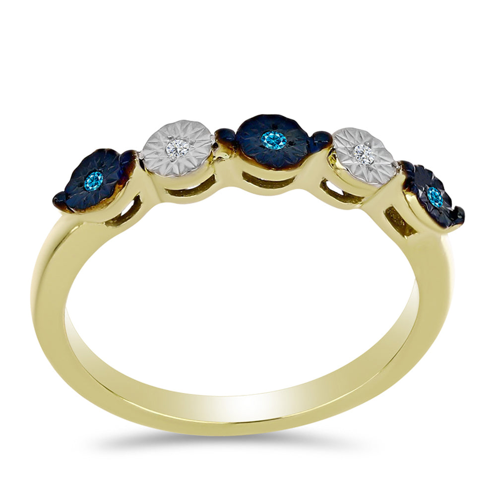 Goldplattierter Silberring mit blauem Diamant und weißem Topas