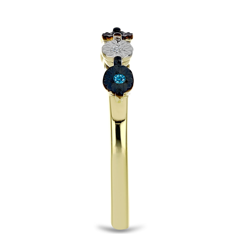 Goldplattierter Silberring mit blauem Diamant und weißem Topas