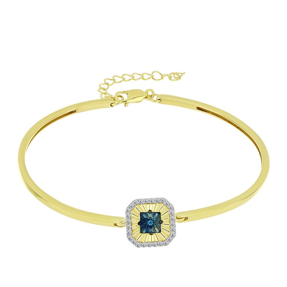 Goldplattierter Silberarmreif mit blauem Diamant und weißem Topas