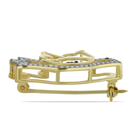 Goldplattierte Silberbrosche mit blauem Diamant und weißem Topas