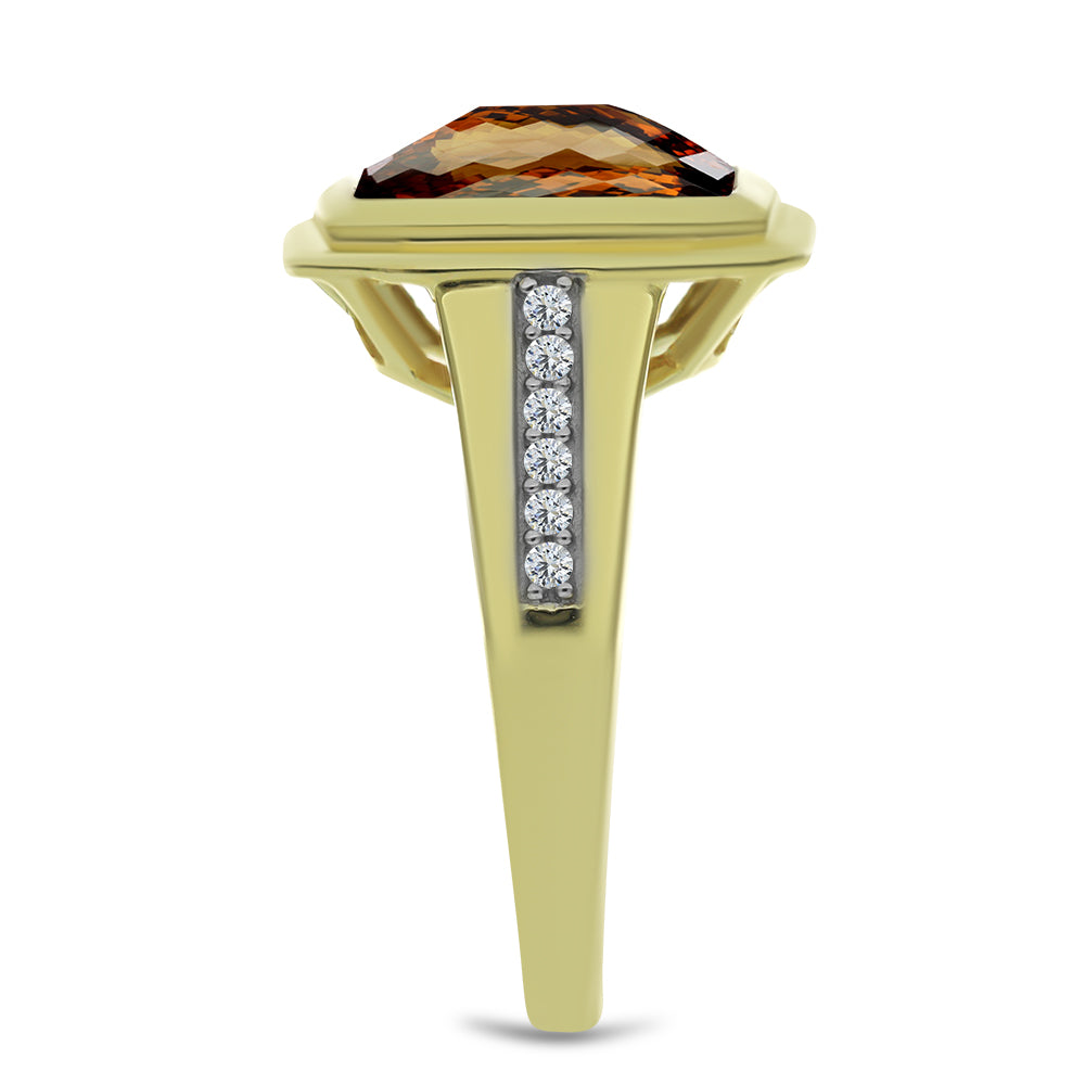 Goldplattierter Silberring mit Cognac-Quarz und weißem Topas