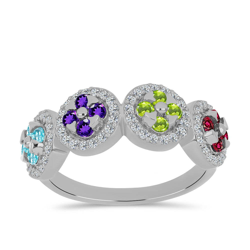 Silberring mit marokkanischem Amethyst und Peridot aus Changbai