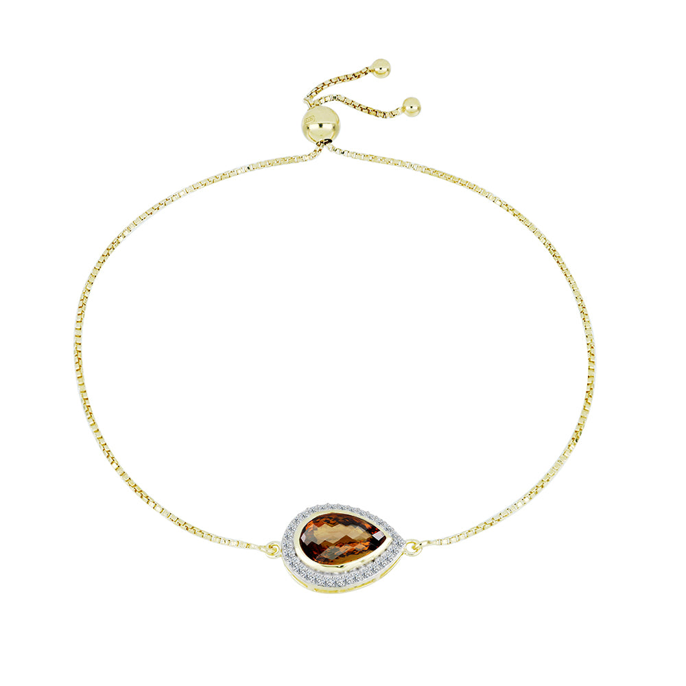 Goldplattiertes Silberarmband mit Cognac-Quarz und weißem Topas