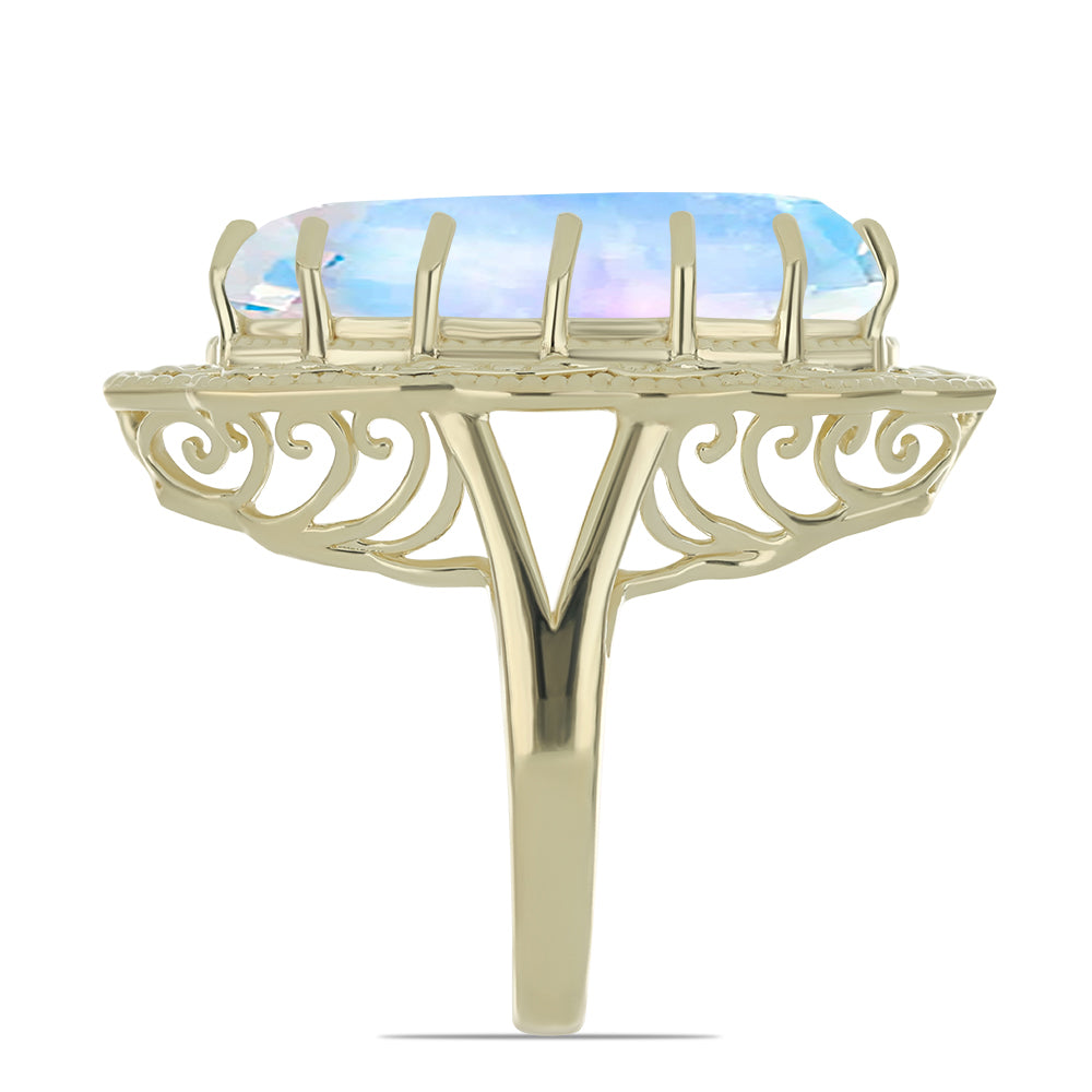 Goldplattierter Silberring mit Regenbogenmondstein