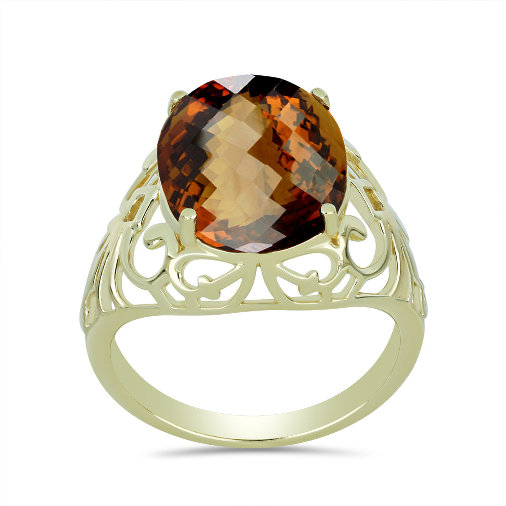 Goldplattierter Silberring mit Cognac-Quarz