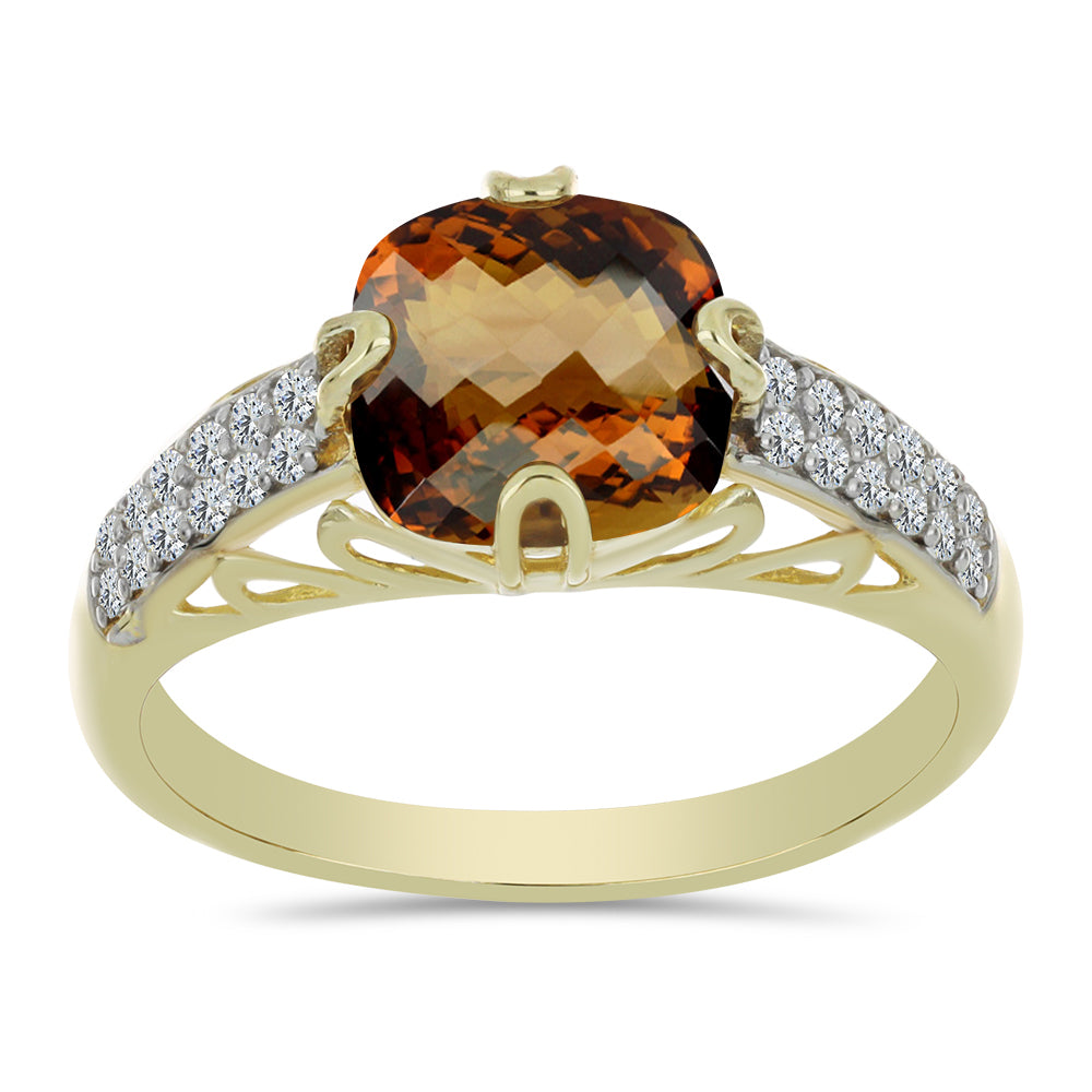 Goldplattierter Silberring mit Cognac-Quarz und weißem Topas