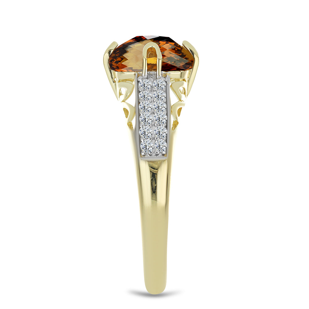 Goldplattierter Silberring mit Cognac-Quarz und weißem Topas
