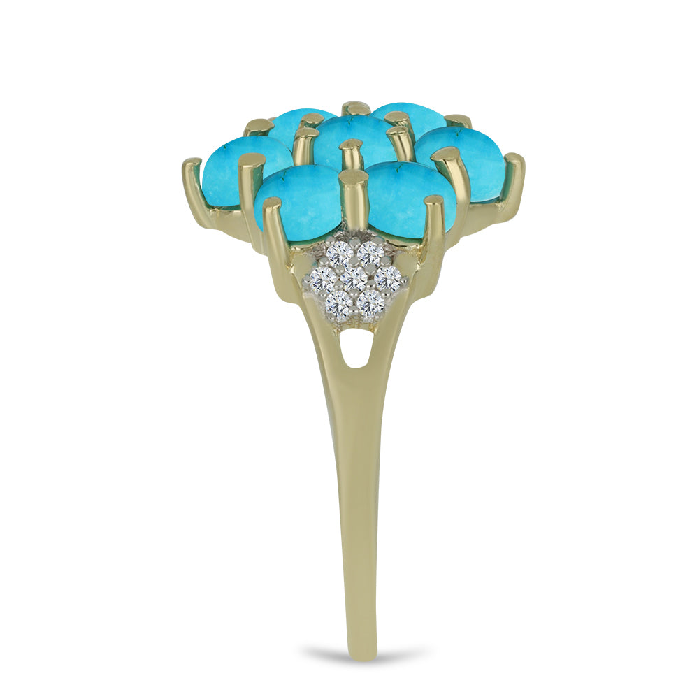 Goldplattierter Silberring mit Dornröschen Türkis und weißem Topas