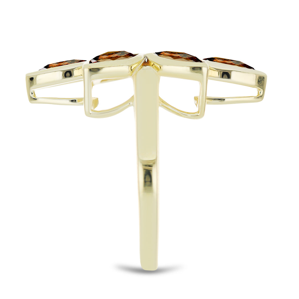 Goldplattierter Silberring mit Cognac-Quarz