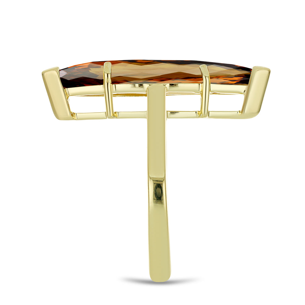 Goldplattierter Silberring mit Cognac-Quarz