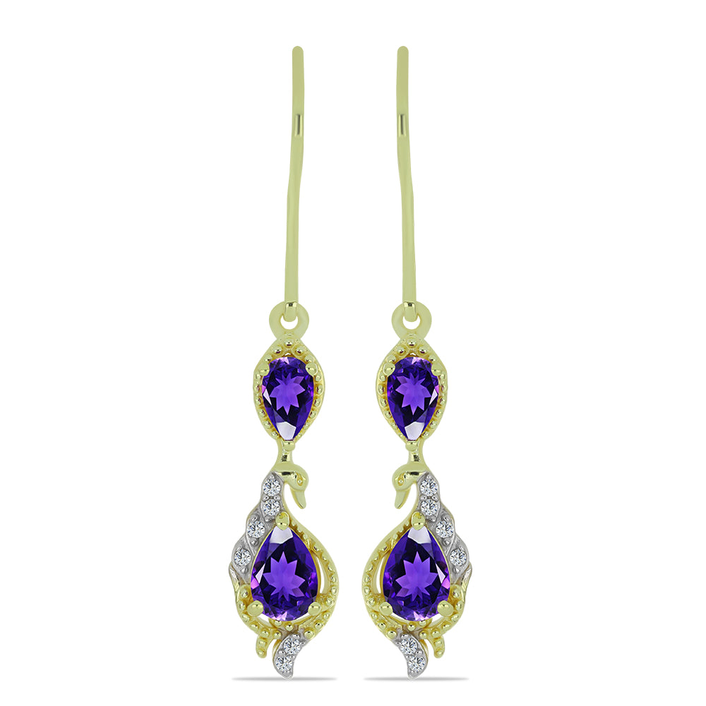 Goldplattierte Silberohrringe mit marokkanischem Amethyst und weißem Topas 1