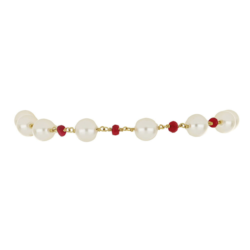 Goldplattiertes Silberarmband mit weißer Süßwasserperle und Rubin aus Madagaskar