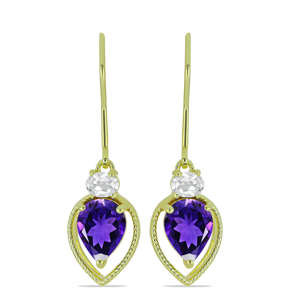 Goldplattierte Silberohrringe mit marokkanischem Amethyst und weißem Topas 1