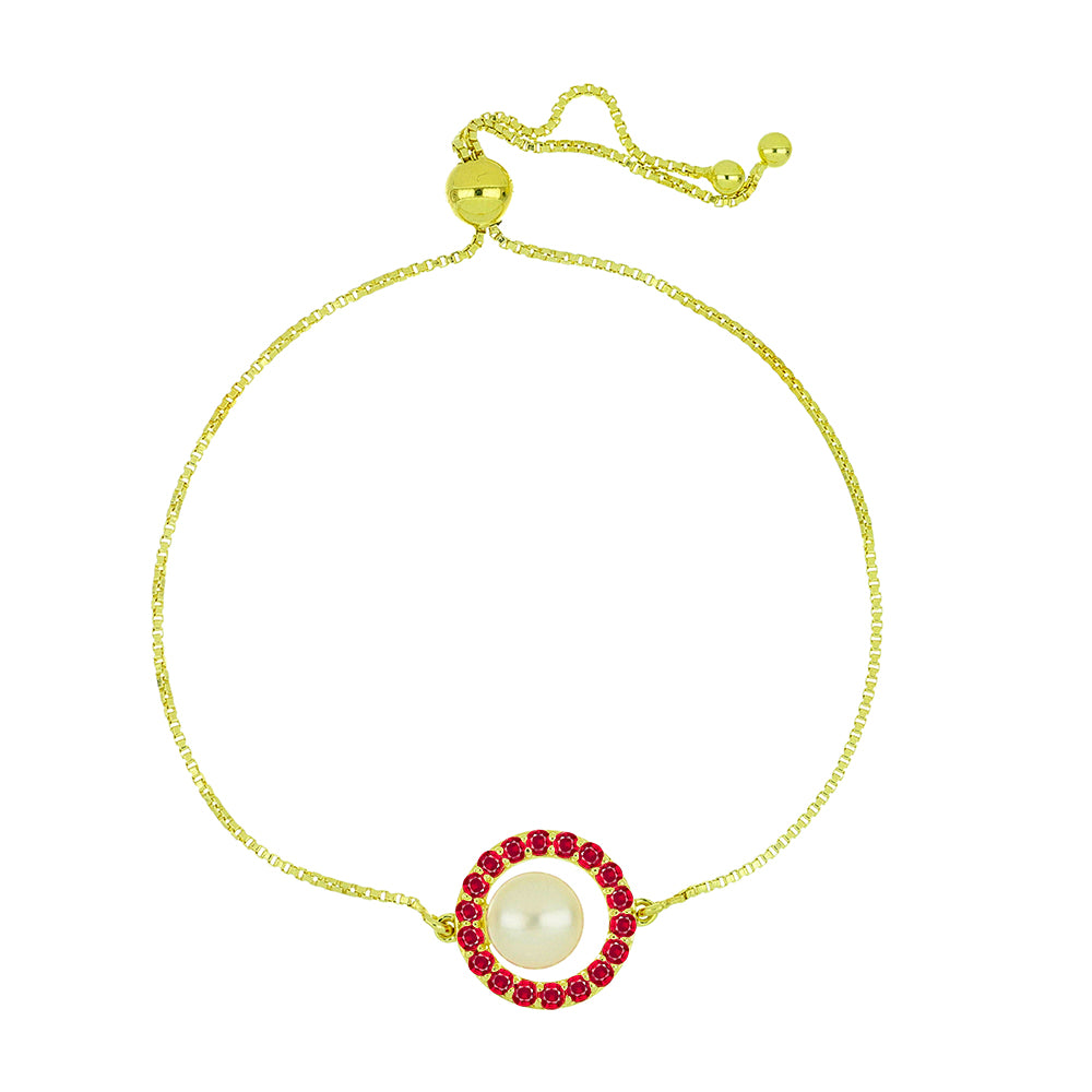 Goldplattiertes Silberarmband mit weißer Süßwasserperle und Rubin aus Madagaskar